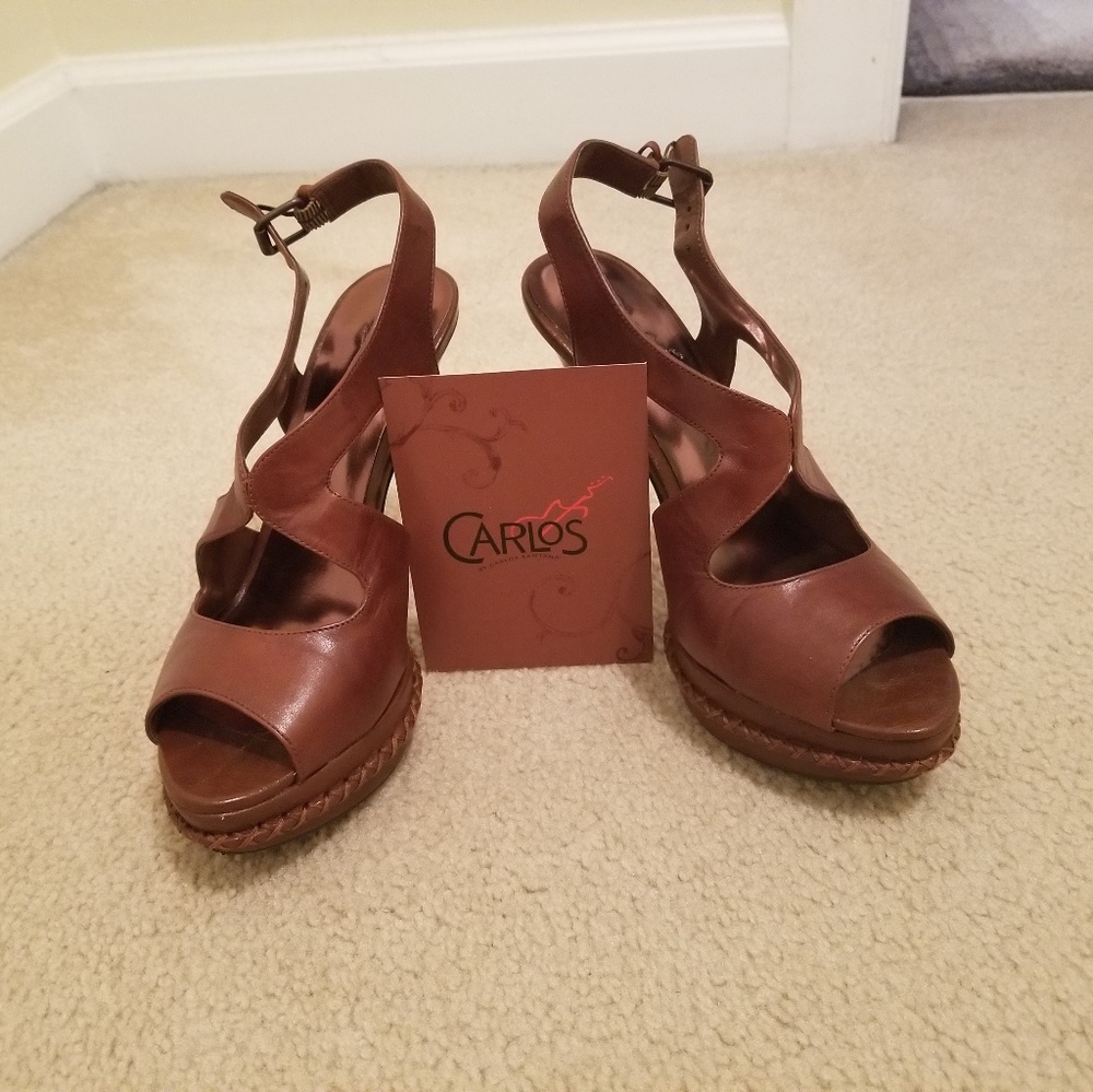 Brown peek toe heel